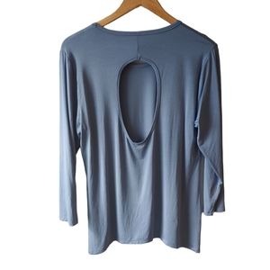 Sol & Mane Slate Blue Long Sleeve Open Back Shirt Size Medium